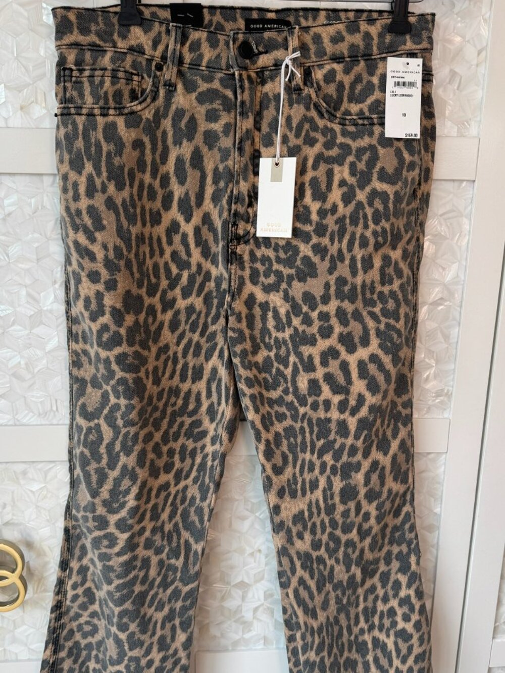 NWT Good American Leopard Good Standard Kick Flare High Rise Jeans Sz 10/30
